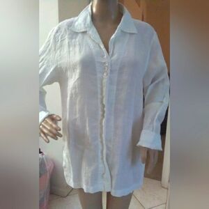 LINEN BUTTON DOWN TOP BY M.I.C. SZ. LG SLIT CUFFS ( A BIT SHEER) PERFECT CONDITI